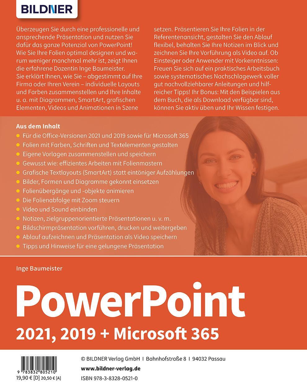 Rückseite: 9783832805210 | PowerPoint 2021, 2019 + Microsoft 365 | Inge Baumeister | Taschenbuch
