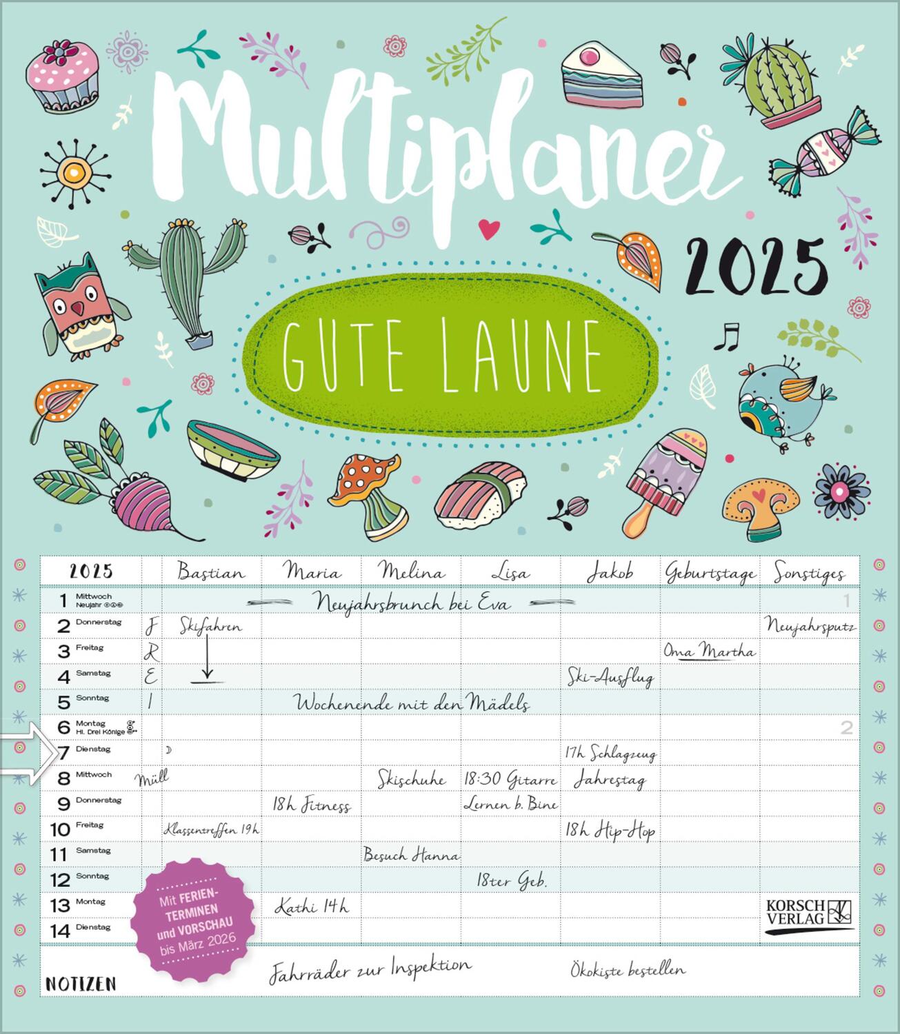 Cover: 9783731877165 | Multiplaner - Gute Laune 2025 | Verlag Korsch | Kalender | 14 S.