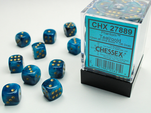 Cover: 601982026219 | Phantom® 12mm d6 Teal/gold Dice Block™ (36 dice) | deutsch | Chessex