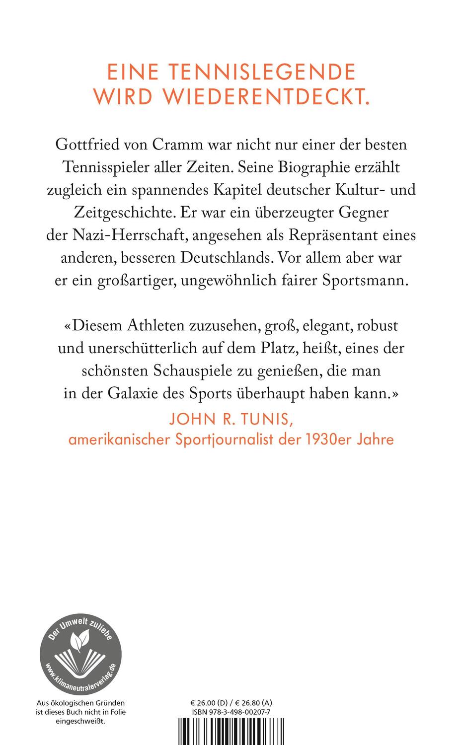 Rückseite: 9783498002077 | Der schöne Deutsche | Das Leben des Gottfried von Cramm | Jens Nordalm