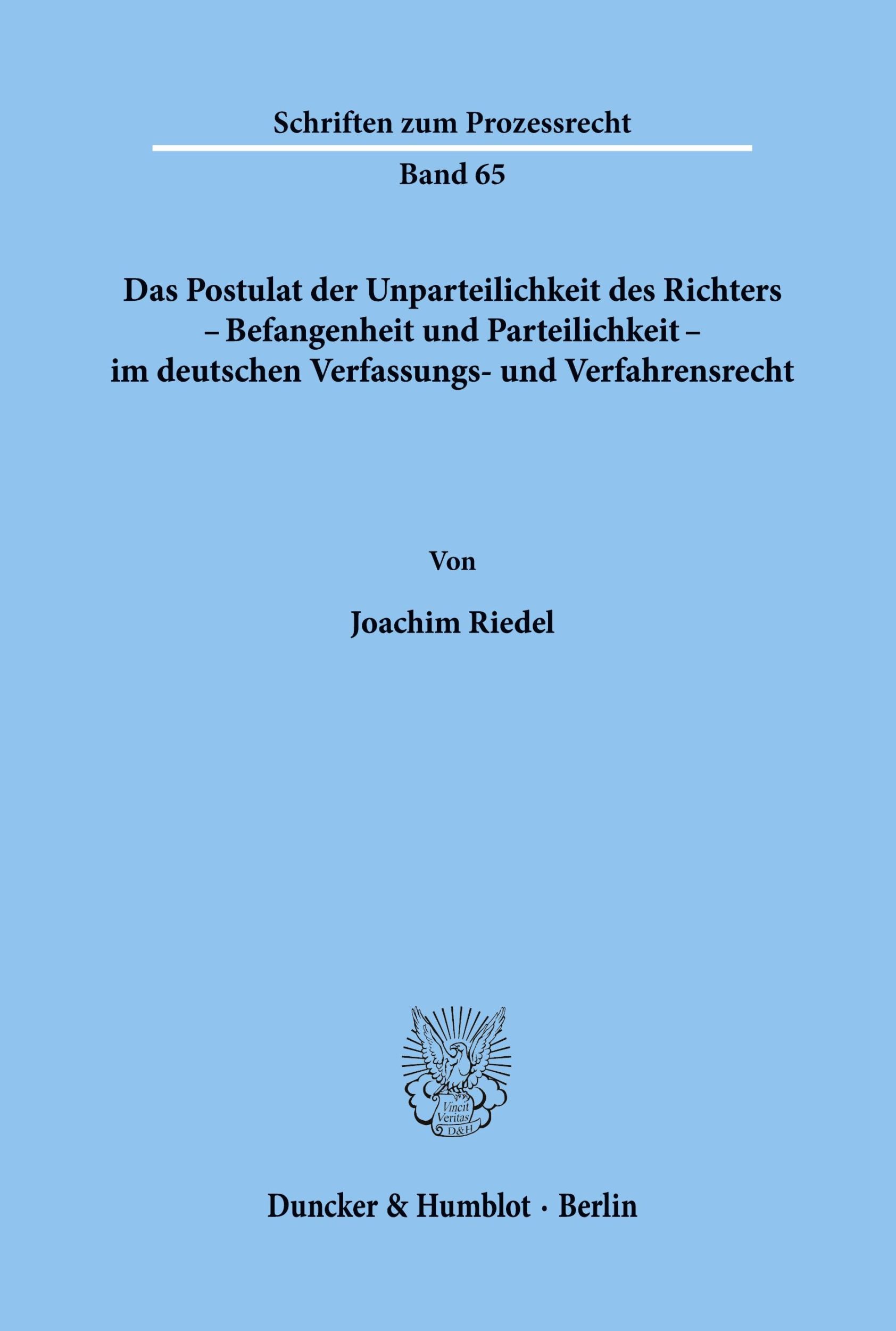 Cover: 9783428046140 | Das Postulat der Unparteilichkeit des Richters - Befangenheit und...