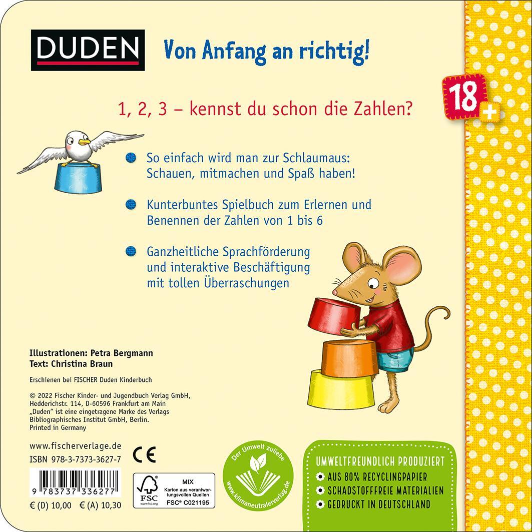 Rückseite: 9783737336277 | Duden 18+: Für kleine Schlaumäuse: Zahlen (Lustiges Mitmach-Buch...