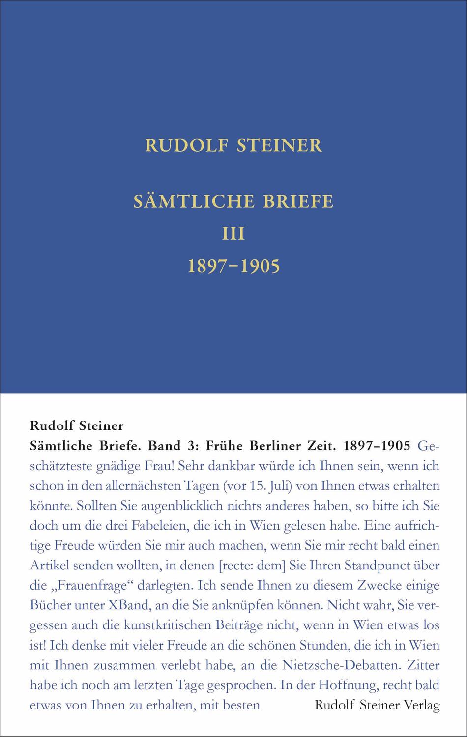 Cover: 9783727403835 | Sämtliche Briefe. Band 3 | Rudolf Steiner | Buch | 1088 S. | Deutsch