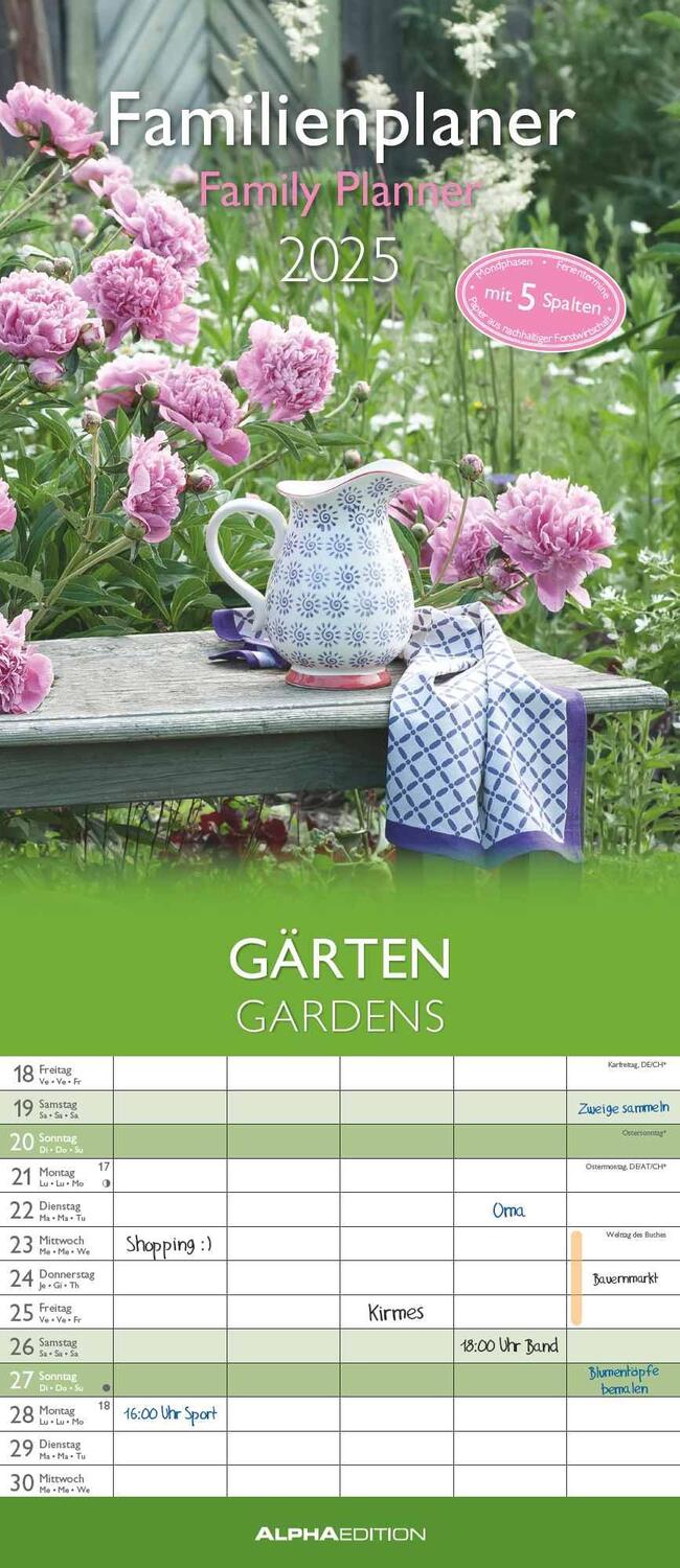 Cover: 4251732341398 | Gärten 2025 Familienplaner - Wandkalender - Familienkalender - 19,5x45