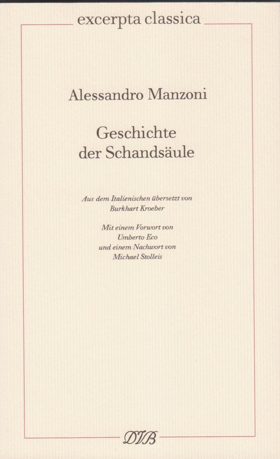 Cover: 9783871620768 | Geschichte der Schandsäule | Excerpta classica 27 | Alessandro Manzoni