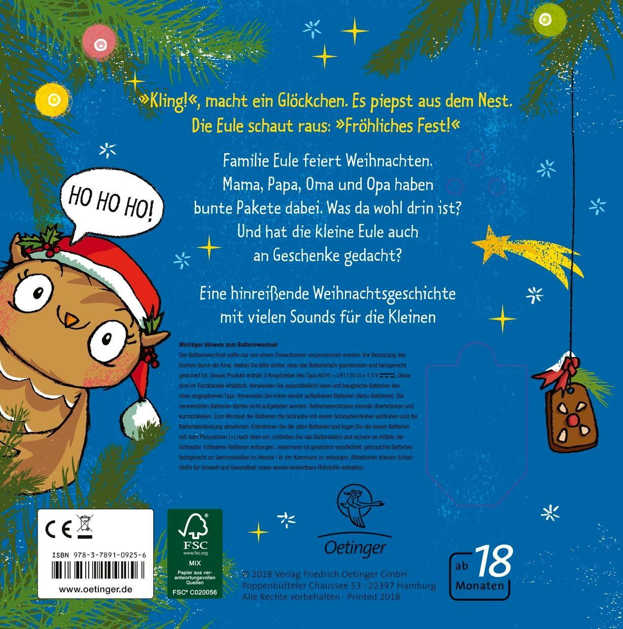 Rückseite: 9783789109256 | Die kleine Eule feiert Weihnachten | Spielspaß mit Sound | Buch | 2018