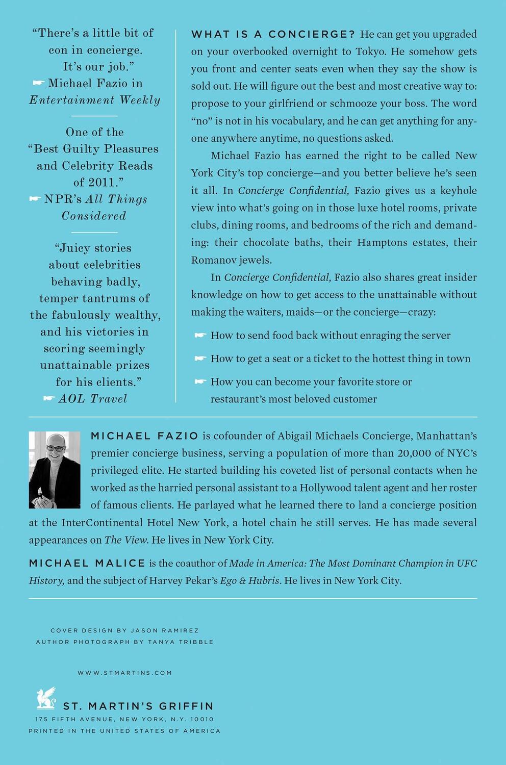 Rückseite: 9781250002730 | Concierge Confidential | Michael Fazio | Taschenbuch | Paperback