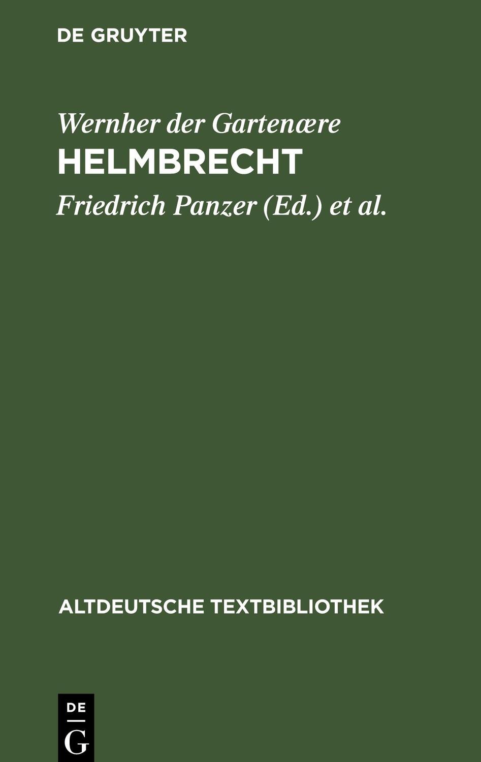 Cover: 9783484201118 | Helmbrecht | Wernher Der Gartenære | Buch | ISSN | Deutsch | 1993
