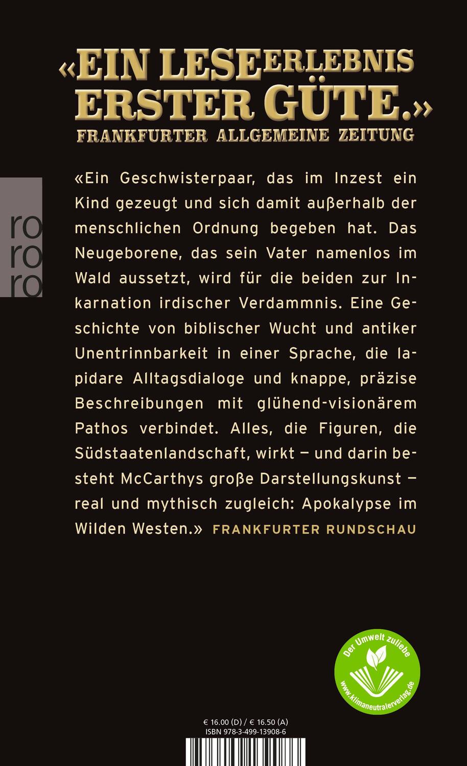 Rückseite: 9783499139086 | Draußen im Dunkel | Cormac McCarthy | Taschenbuch | Deutsch | 1996