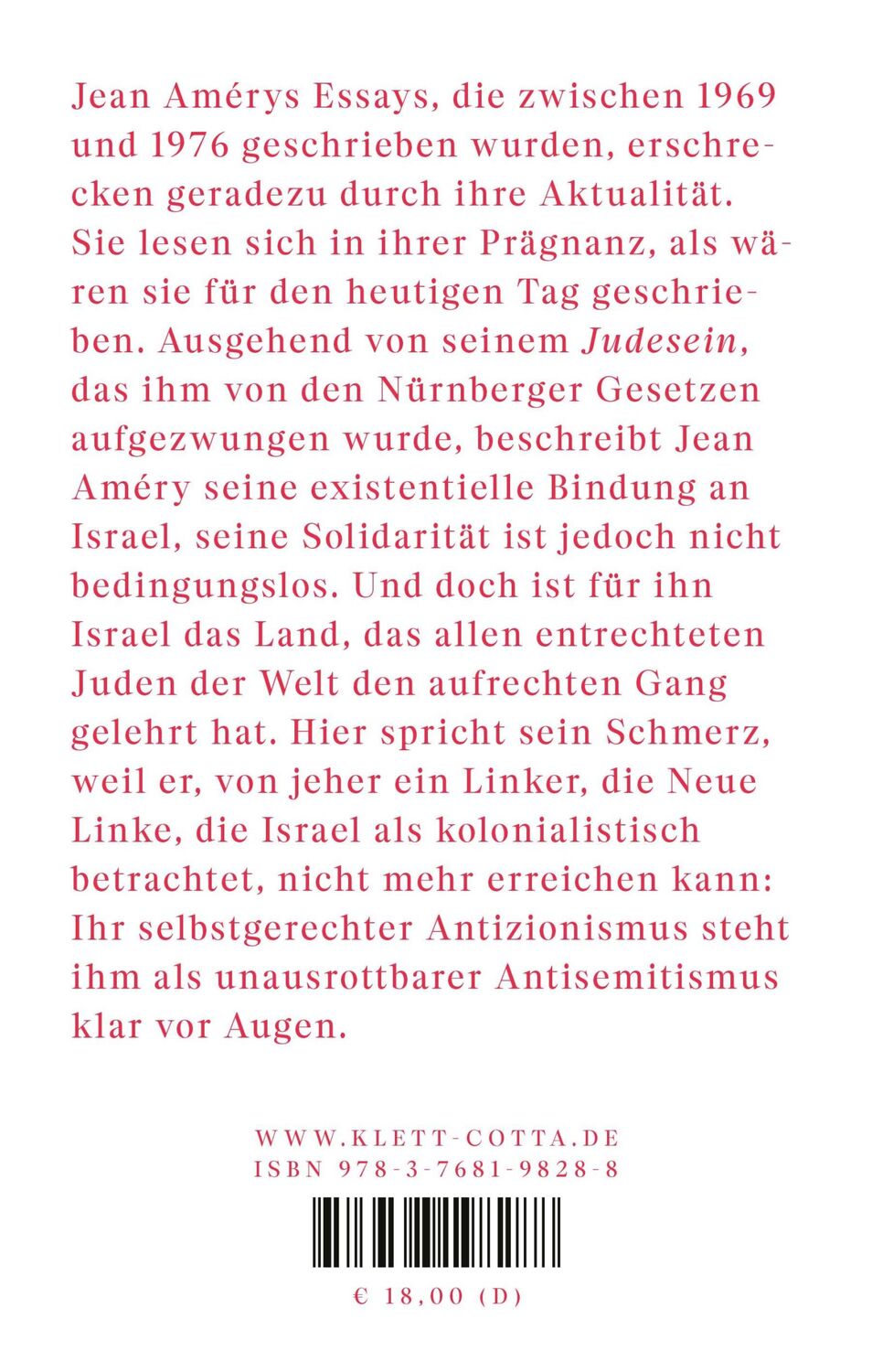 Rückseite: 9783768198288 | Der neue Antisemitismus | Jean Améry | Taschenbuch | 128 S. | Deutsch