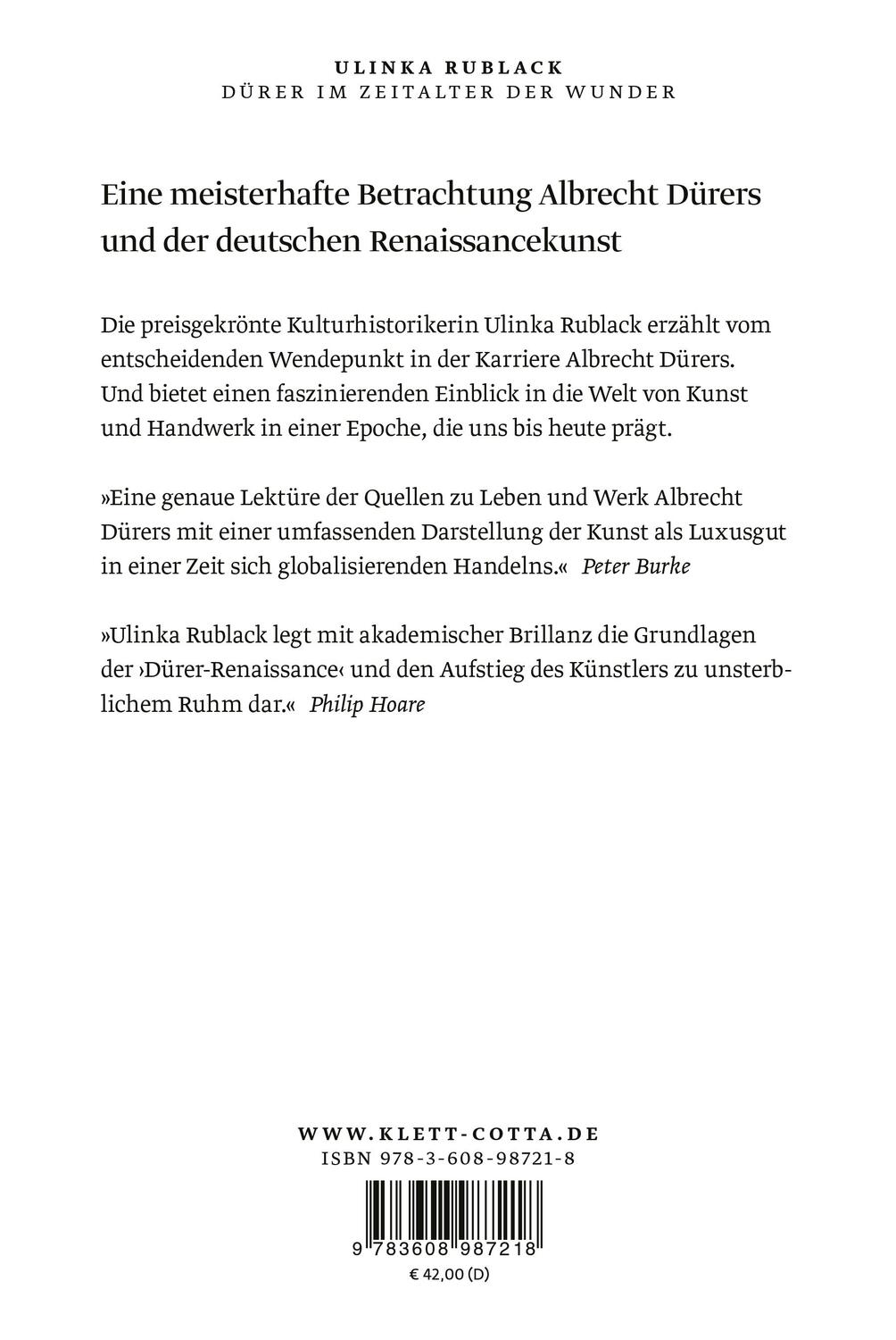 Rückseite: 9783608987218 | Dürer im Zeitalter der Wunder | Ulinka Rublack | Buch | 640 S. | 2024