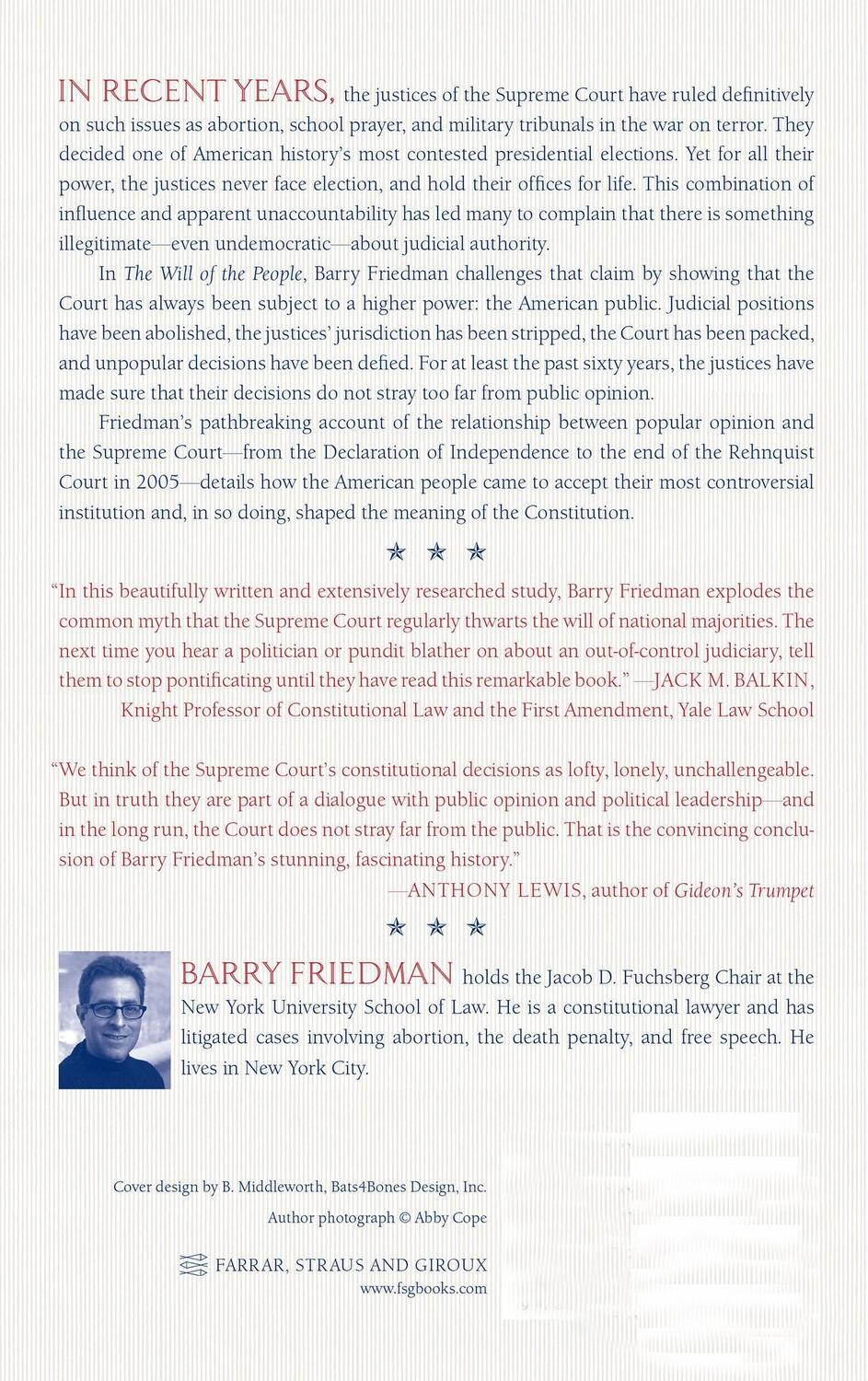 Rückseite: 9780374532376 | The Will of the People | Barry Friedman | Taschenbuch | Paperback