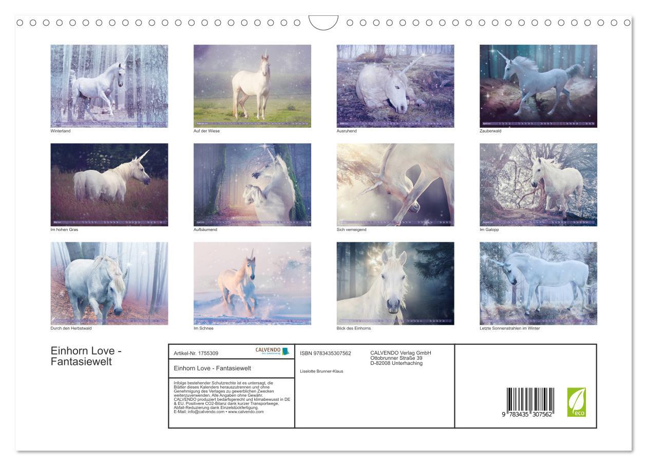 Bild: 9783435307562 | Einhorn Love - Fantasiewelt (Wandkalender 2025 DIN A3 quer),...