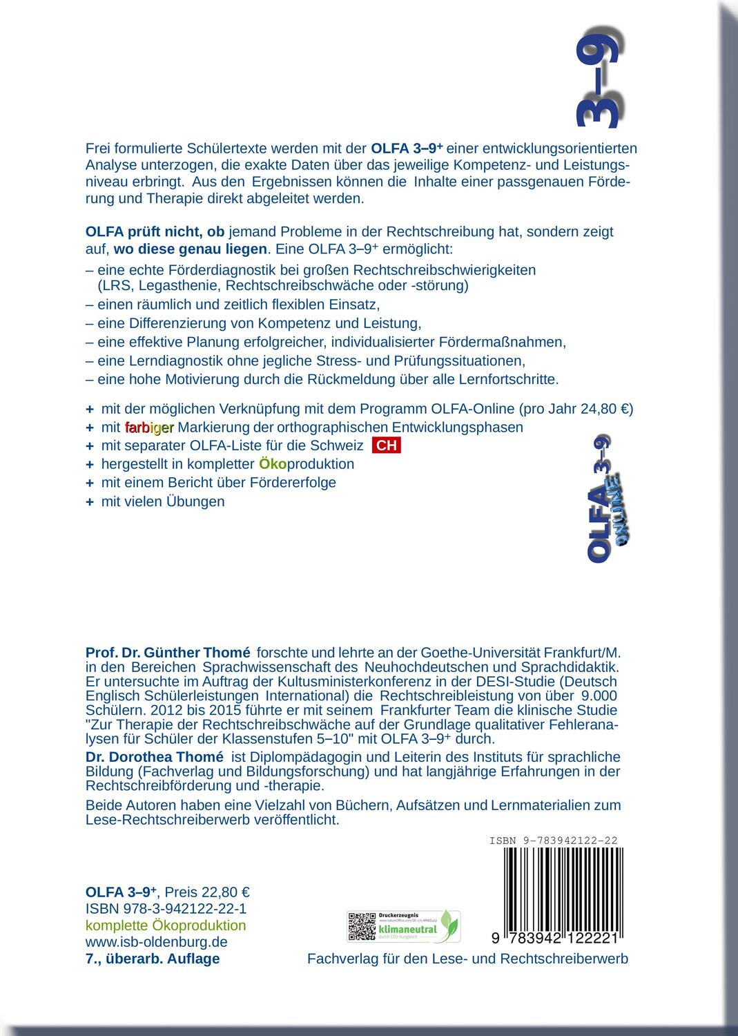 Rückseite: 9783942122221 | OLFA 3-9: Oldenburger Fehleranalyse für die Klassen 3-9 | Broschüre
