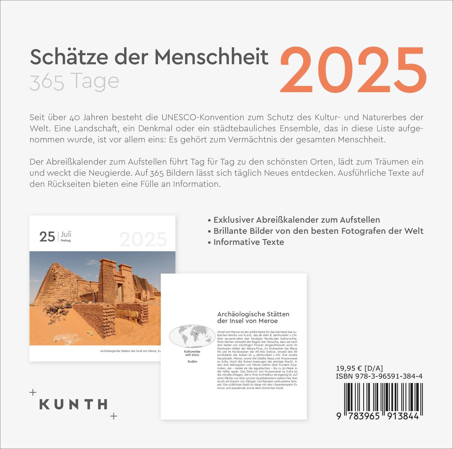 Rückseite: 9783965913844 | Schätze der Menschheit - KUNTH 365-Tage-Abreißkalender 2025 | Kalender