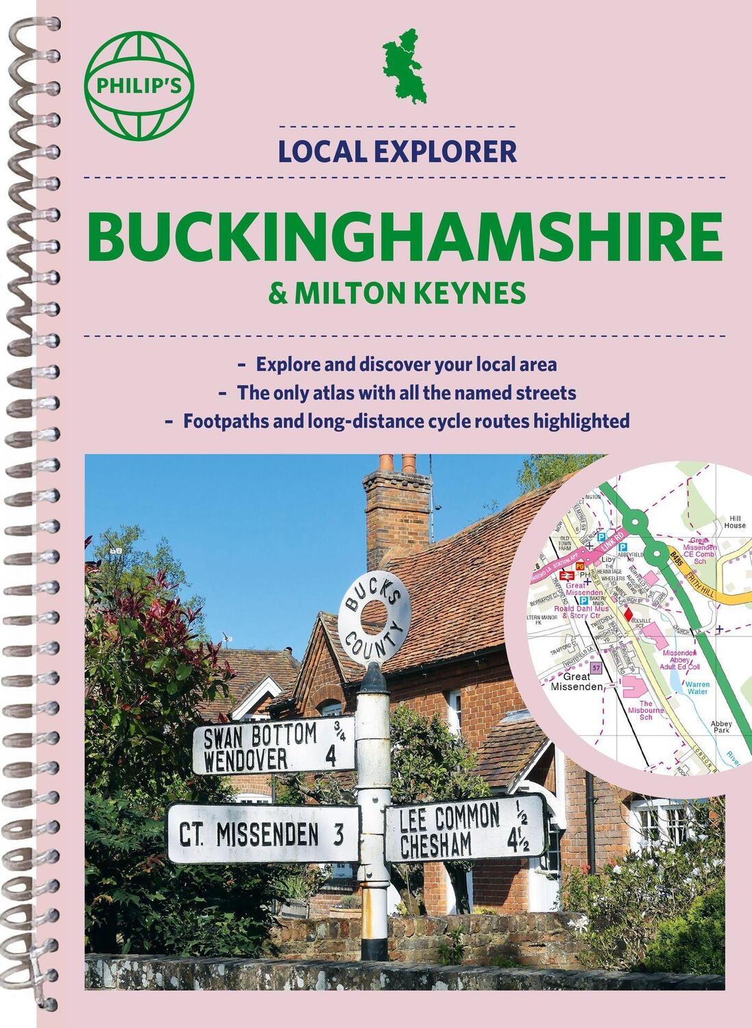 Cover: 9781849076340 | Philip's Local Explorer Street Atlas Buckinghamshire and Milton Keynes