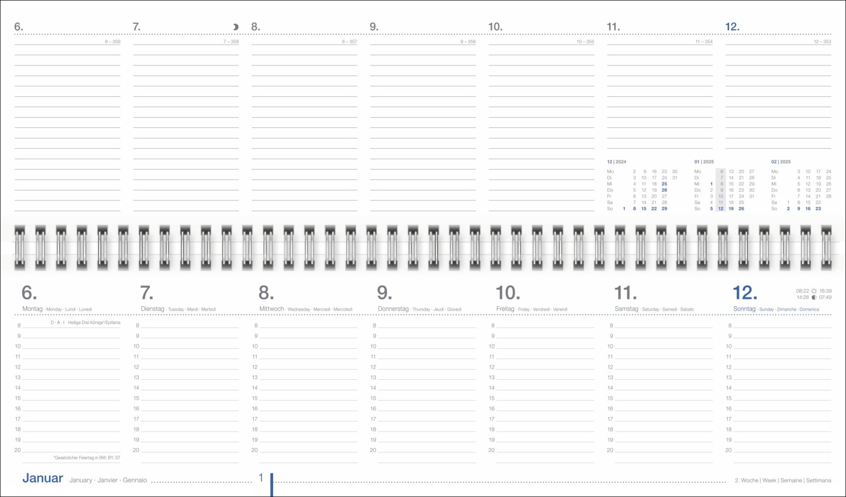 Bild: 9783756406494 | Wochenquerplaner, anthrazit 2025 | Kalender | Spiralbindung | 128 S.