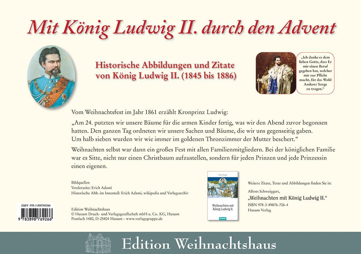 Rückseite: 9783898769266 | Mit König Ludwig II. durch den Advent | Ludwig II. | Kalender | 2 S.