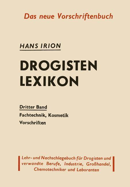 Cover: 9783642927249 | Drogisten-Lexikon | Hans Irion | Taschenbuch | Paperback | VIII | 2012
