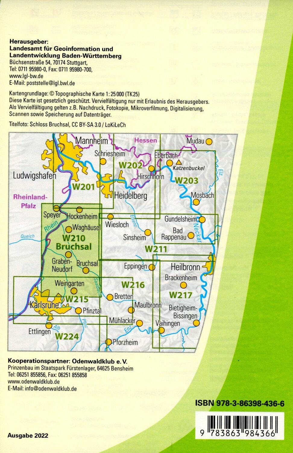 Bild: 9783863984366 | W210 Wanderkarte 1:25 000 Bruchsal | Hockenheim, Waghäusel, Weingarten