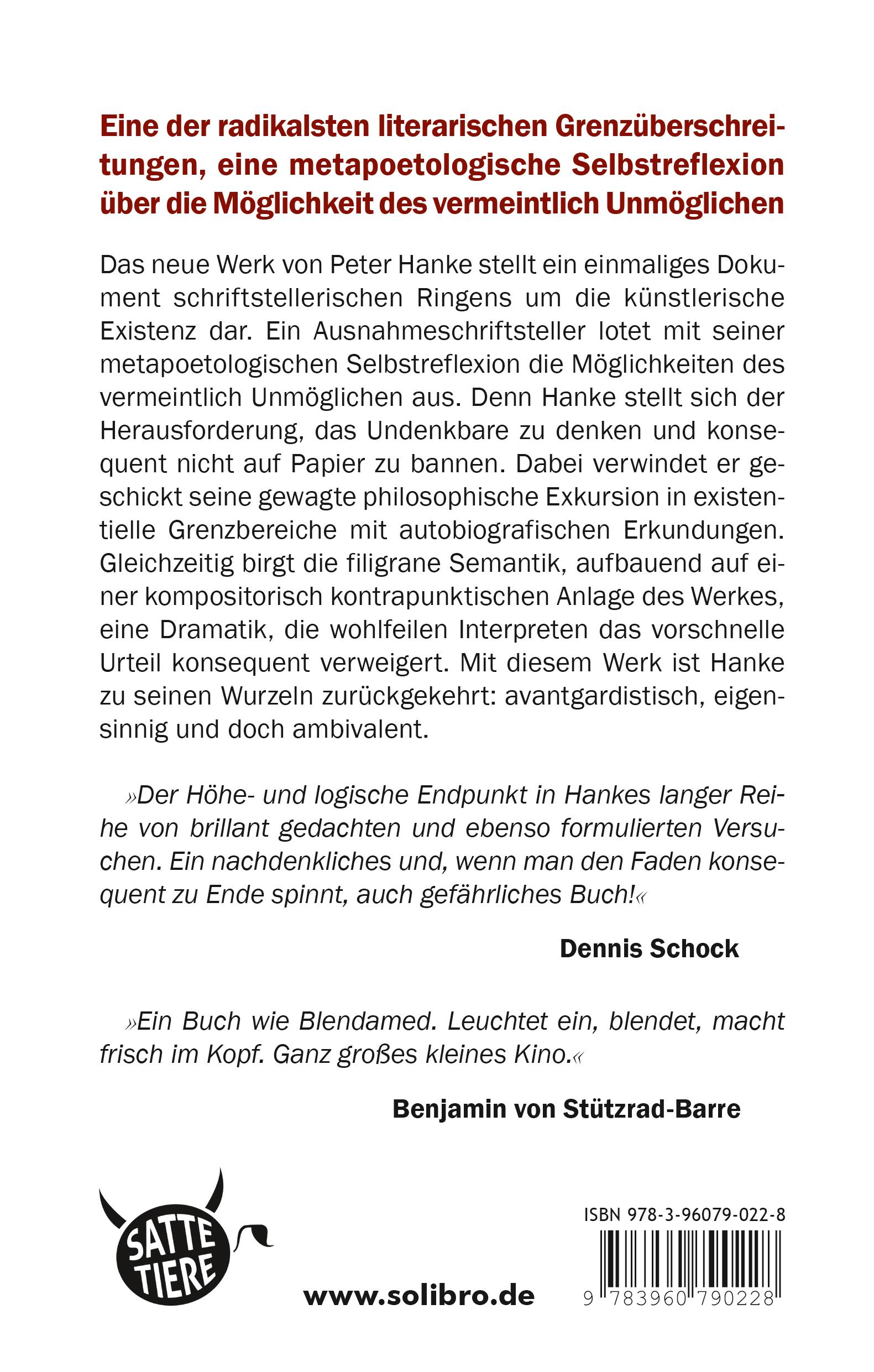 Rückseite: 9783960790228 | Versuch über das Nichtschreiben | Peter Hanke | Buch | 96 S. | Deutsch