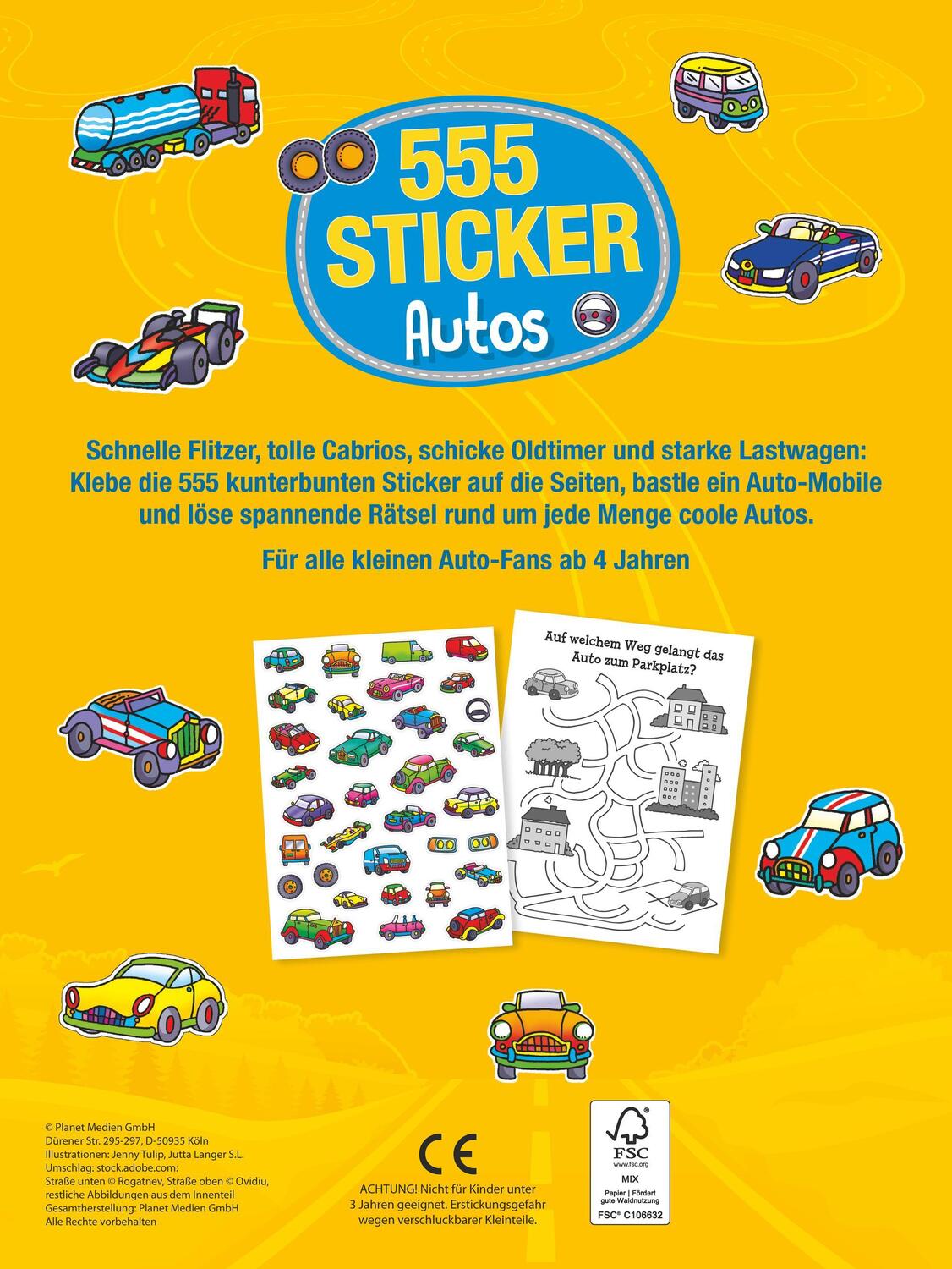 Rückseite: 9783849946302 | 555 Sticker Autos | Mit lustigen Rätseln I Für Kinder ab 4 Jahren