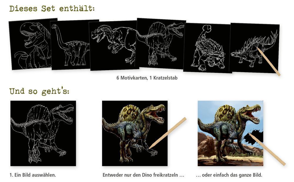 Bild: 4050003717456 | Kritzel-Kratzel-Set | 6 aufregende Dinosaurier-Motive | Frey-Spieker