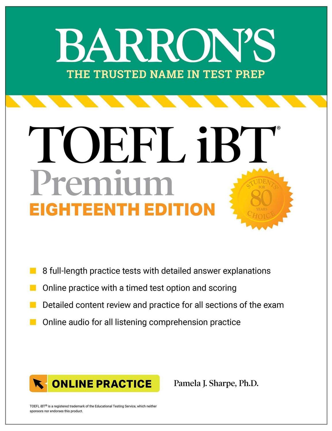 Cover: 9781506290539 | TOEFL IBT Premium with 8 Online Practice Tests + Online Audio | Sharpe