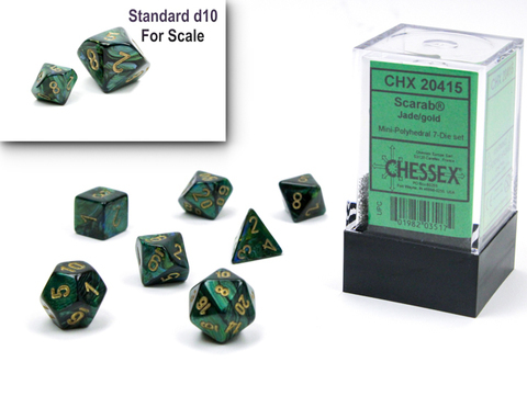 Cover: 601982035174 | Scarab® Mini-Polyhedral Jade/gold 7-Die Set | Chessex