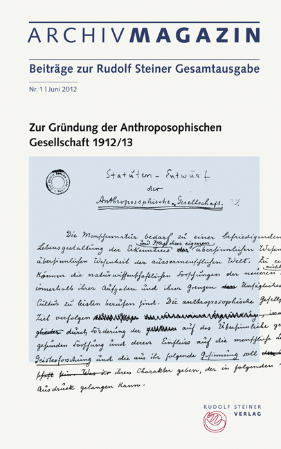 Cover: 9783727482007 | ARCHIVMAGAZIN. Beiträge zur Rudolf Steiner Gesamtausgabe. Nr.1 | Buch