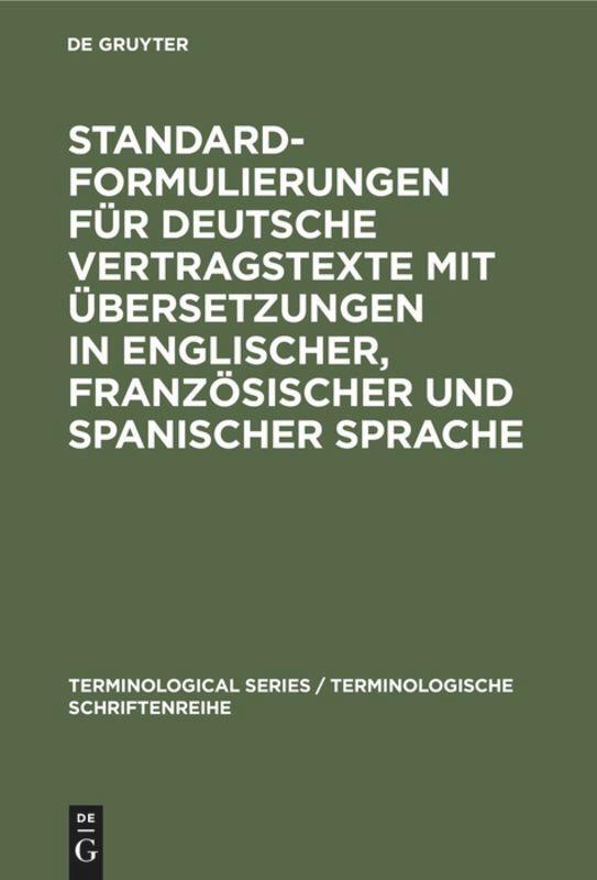 Cover: 9783110128246 | Standardformulierungen für deutsche Vertragstexte mit Übersetzungen...