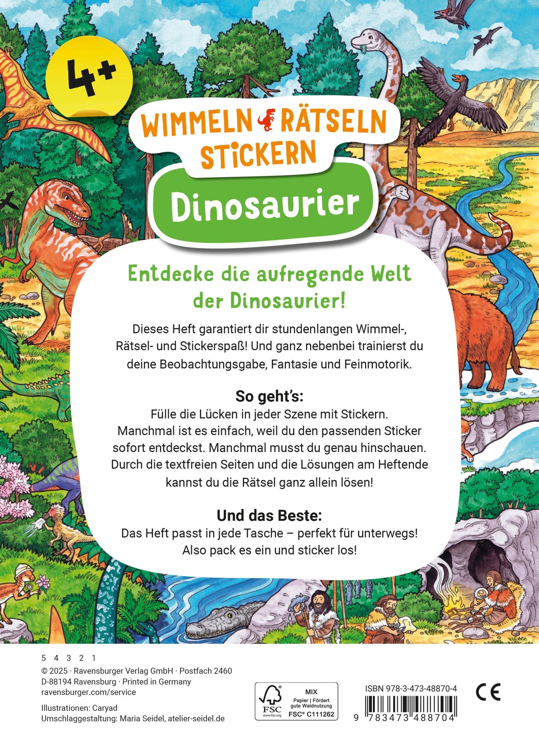 Rückseite: 9783473488704 | Ravensburger Wimmeln, Rätseln, Stickern: Dinosaurier - Stickerbuch...