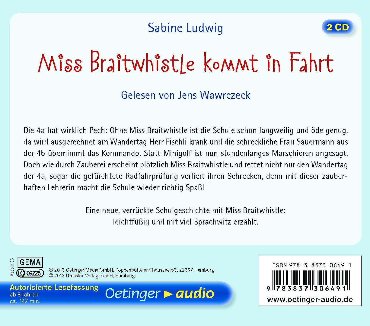 Rückseite: 9783837306491 | Miss Braitwhistle kommt in Fahrt (2 CD) | Autorisierte Lesefassung