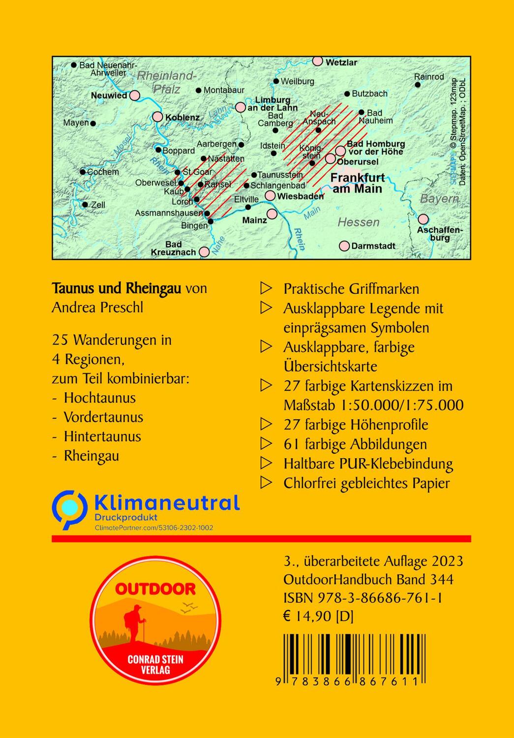 Rückseite: 9783866867611 | Taunus und Rheingau | Andrea Preschl | Taschenbuch | Outdoor Regional