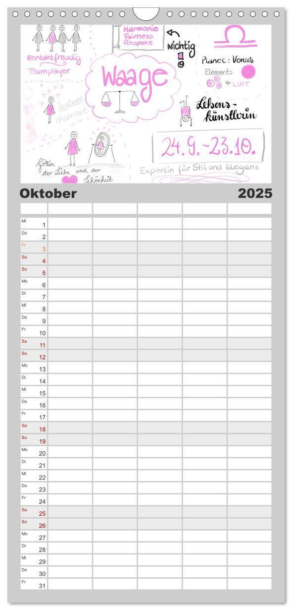 Bild: 9783457116074 | Familienplaner 2025 - Sternzeichen-Kalender mit 5 Spalten...