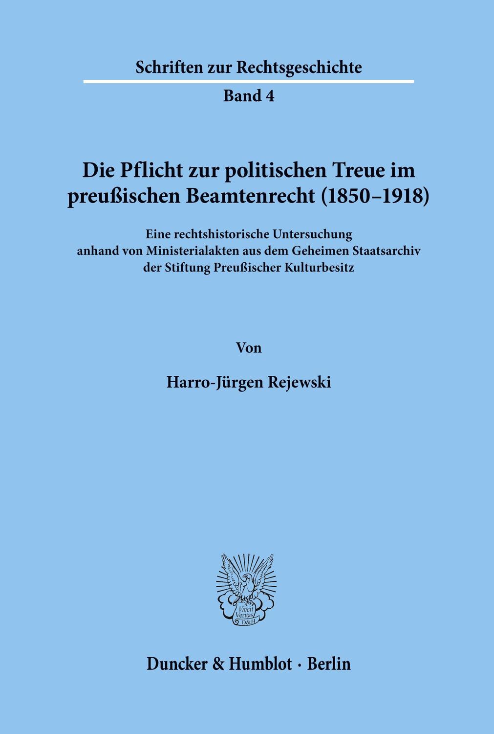 Cover: 9783428029136 | Die Pflicht zur politischen Treue im preußischen Beamtenrecht...