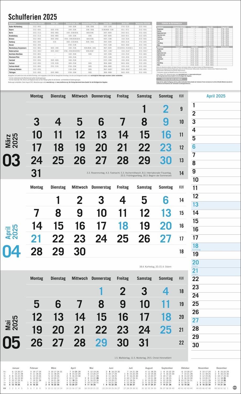 Bild: 9783756406647 | 3-Monats-Planer 2025 mit Klappfälzel mit Ferienterminen. | Heye | 2025