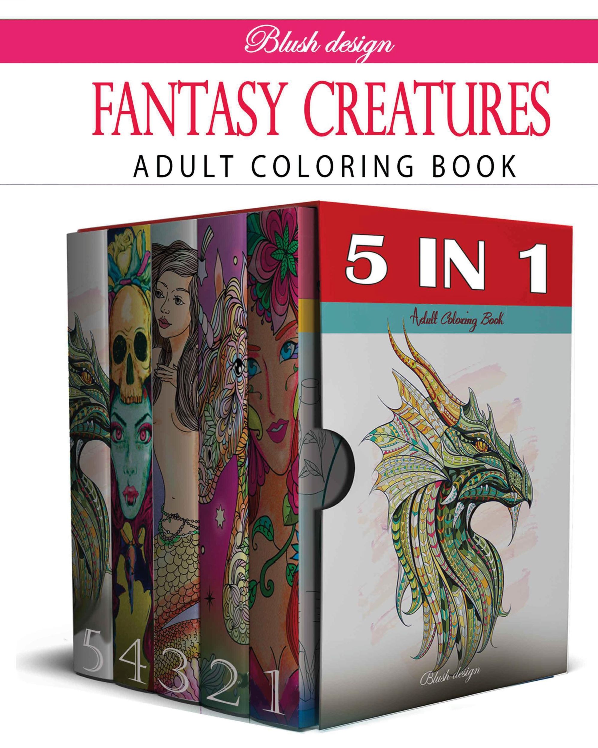 Cover: 9789655752250 | Fantasy Creatures | Adult Coloring Book Collection | Blush Design