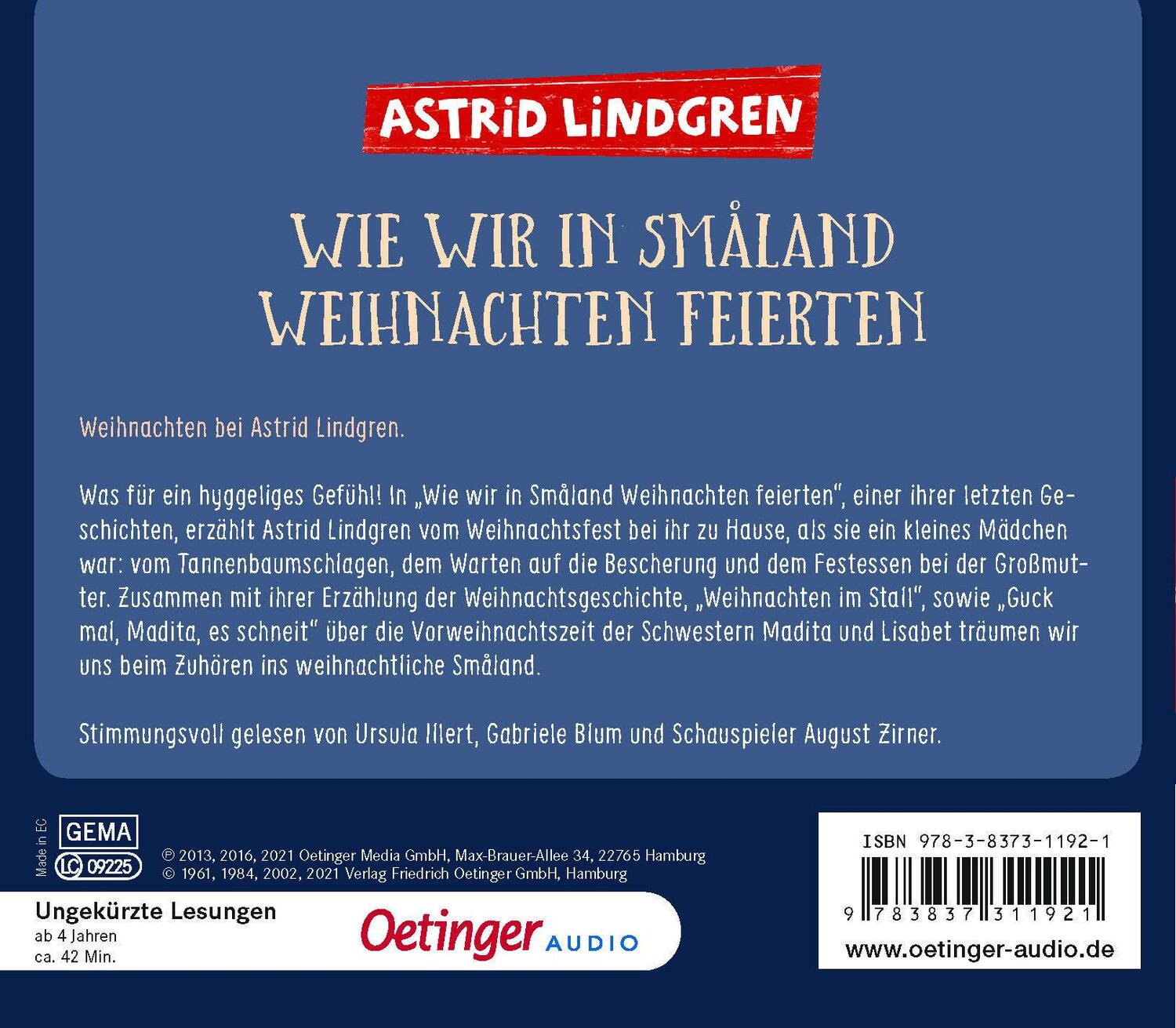 Rückseite: 9783837311921 | Wie wir in Småland Weihnachten feierten | Astrid Lindgren | Audio-CD