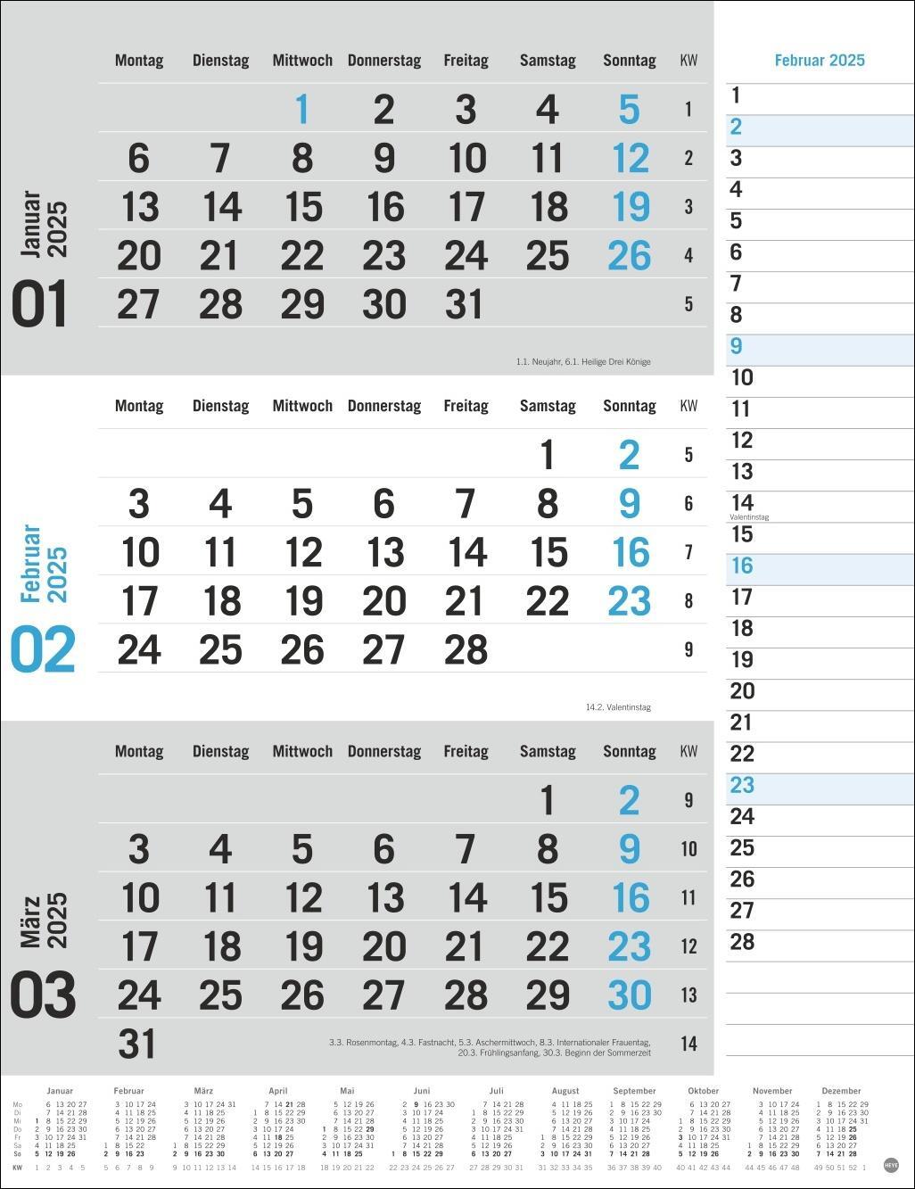 Bild: 9783756406630 | 3-Monats-Planer, blau 2025 | Heye | Kalender | Bürokalender Heye