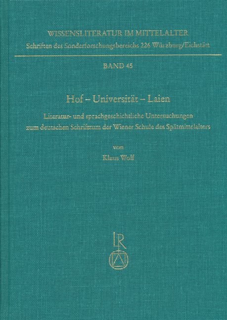 Cover: 9783895005404 | Hof - Universität - Laien | Klaus Wolf | Buch | Reichert