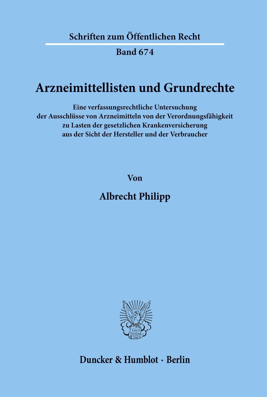 Cover: 9783428083664 | Arzneimittellisten und Grundrechte. | Albrecht Philipp | Taschenbuch