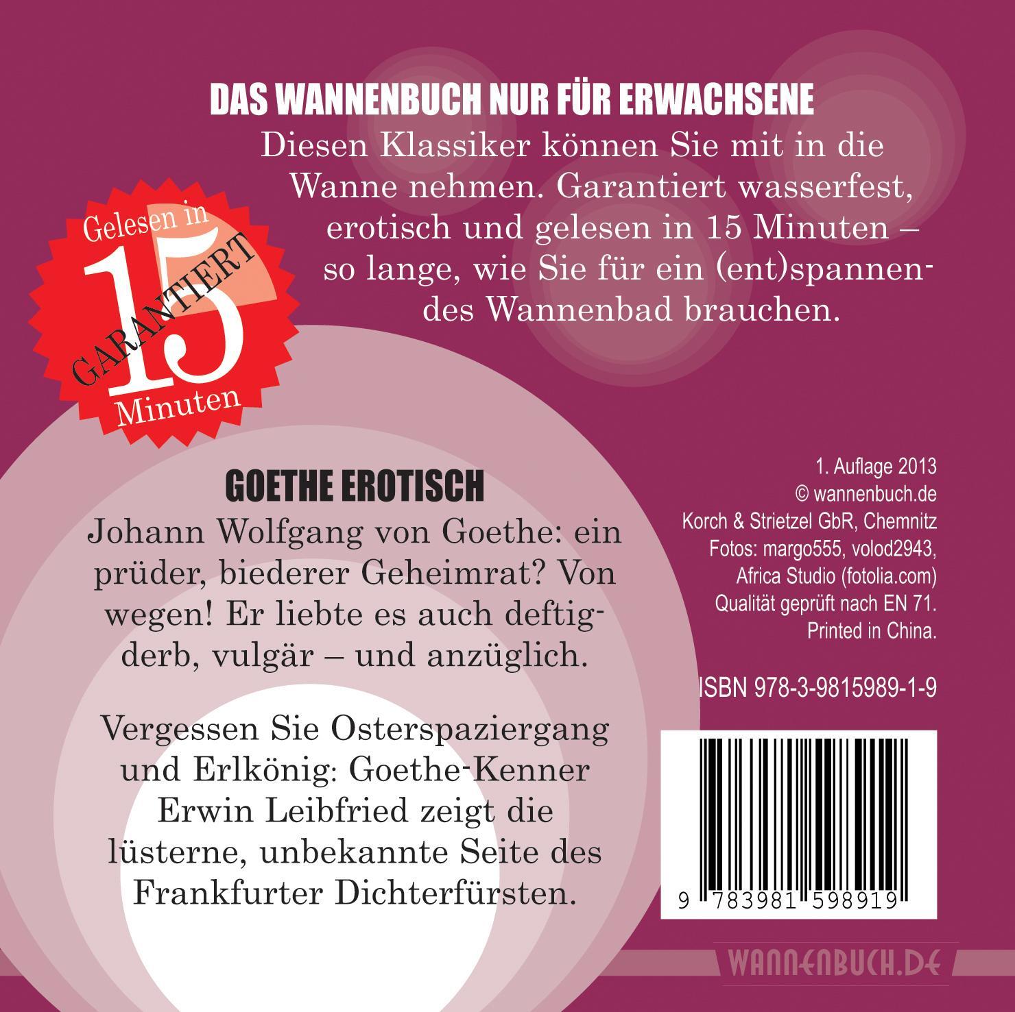 Rückseite: 9783981598919 | Goethe erotisch | Der Klassiker ganz frivol für die Wanne (Badebuch)