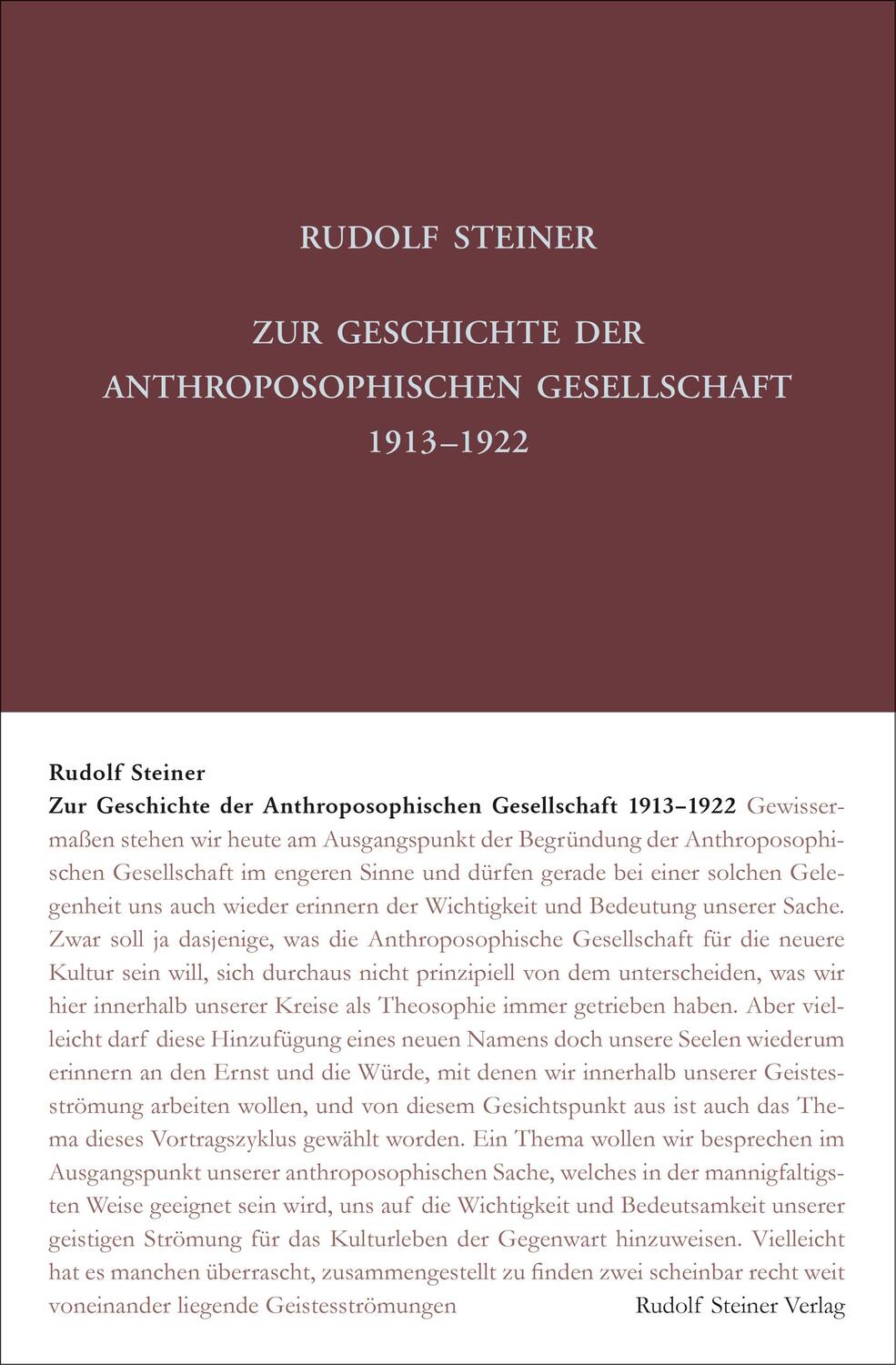 Cover: 9783727425103 | Zur Geschichte der Anthroposophischen Gesellschaft 1913-1922 | Steiner