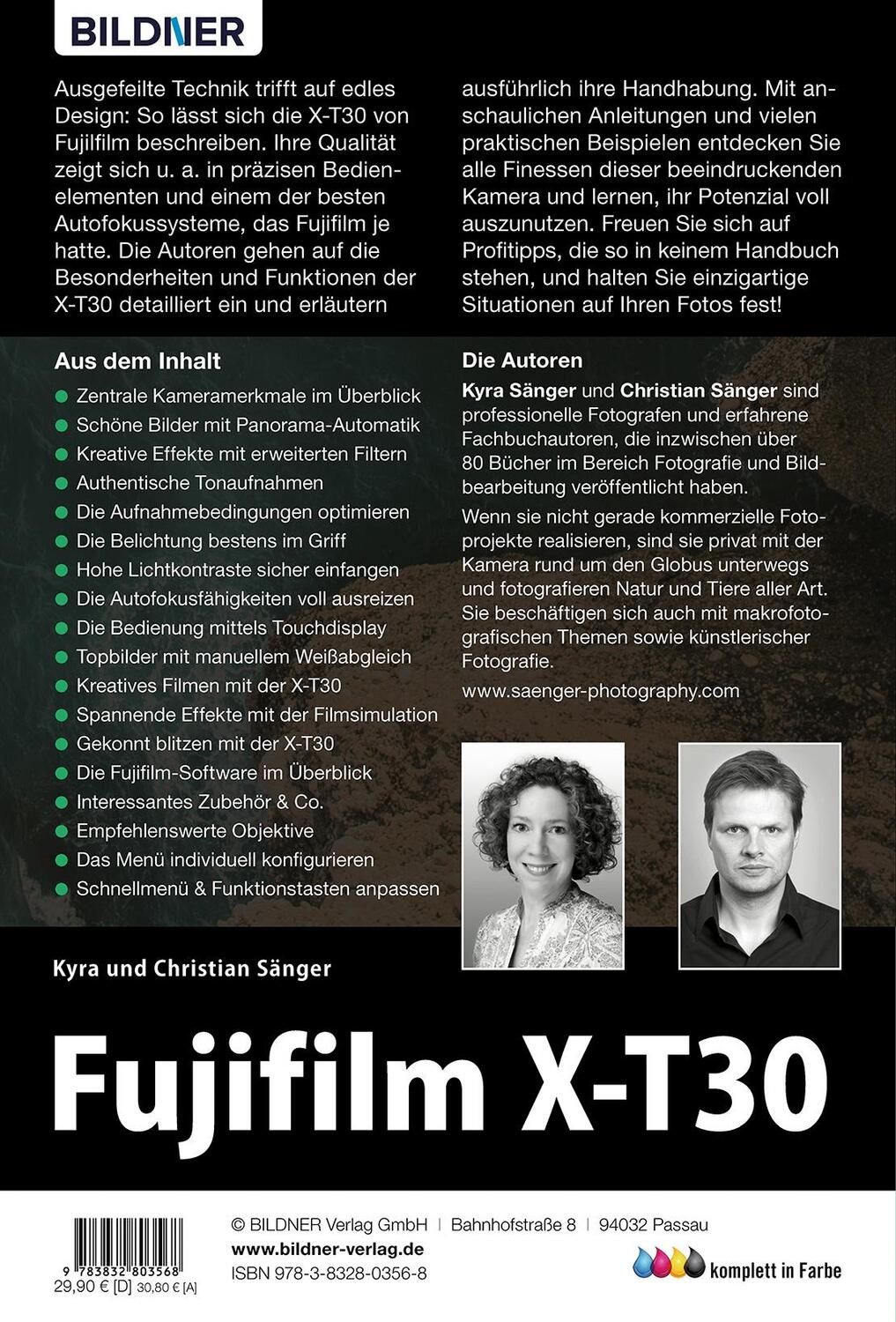 Rückseite: 9783832803568 | Fujifilm X-T30 | Kyra Sänger (u. a.) | Buch | 340 S. | Deutsch | 2019