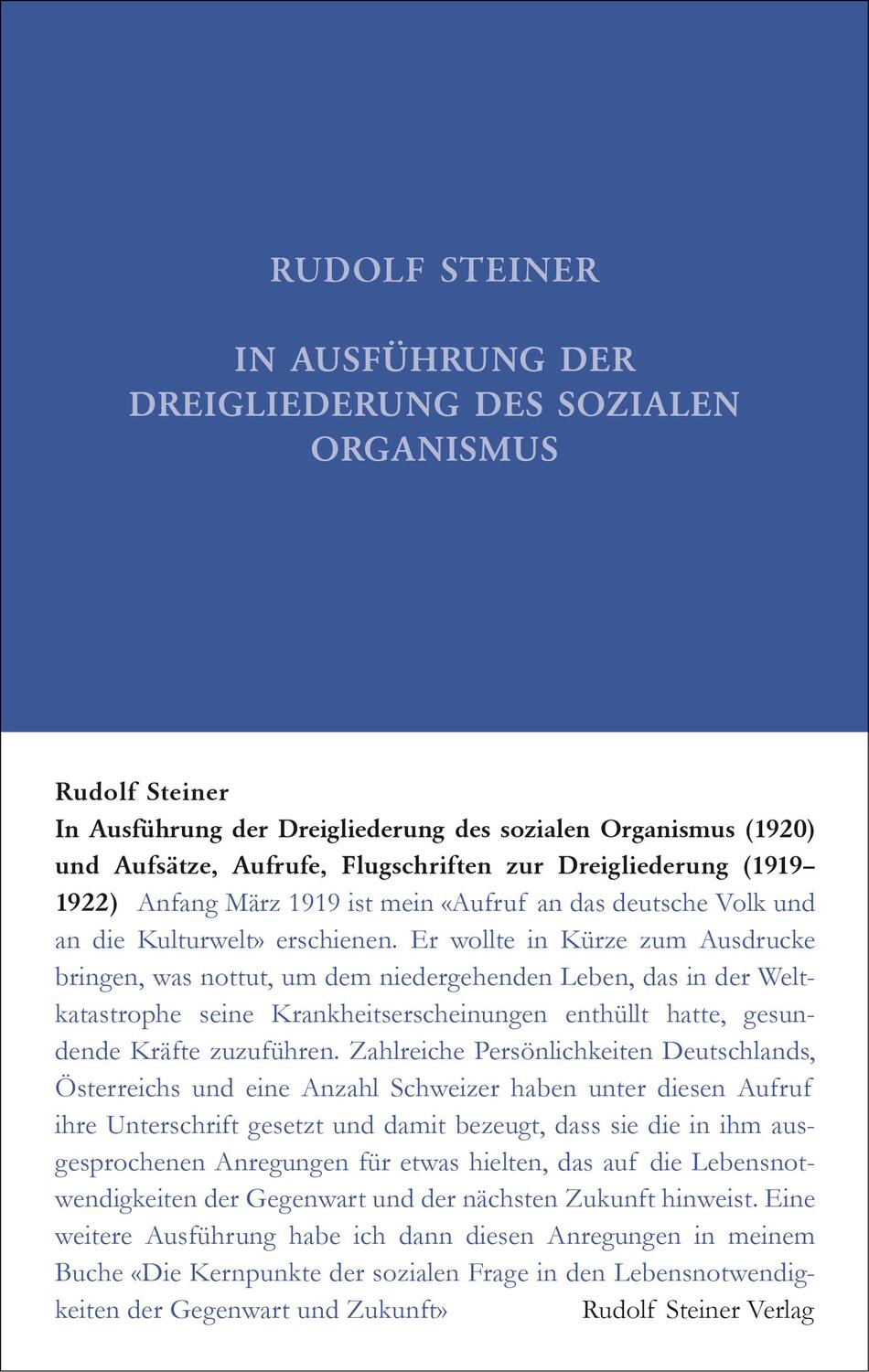 Cover: 9783727402425 | In Ausführung der Dreigliederung des sozialen Organismus (1920) und...