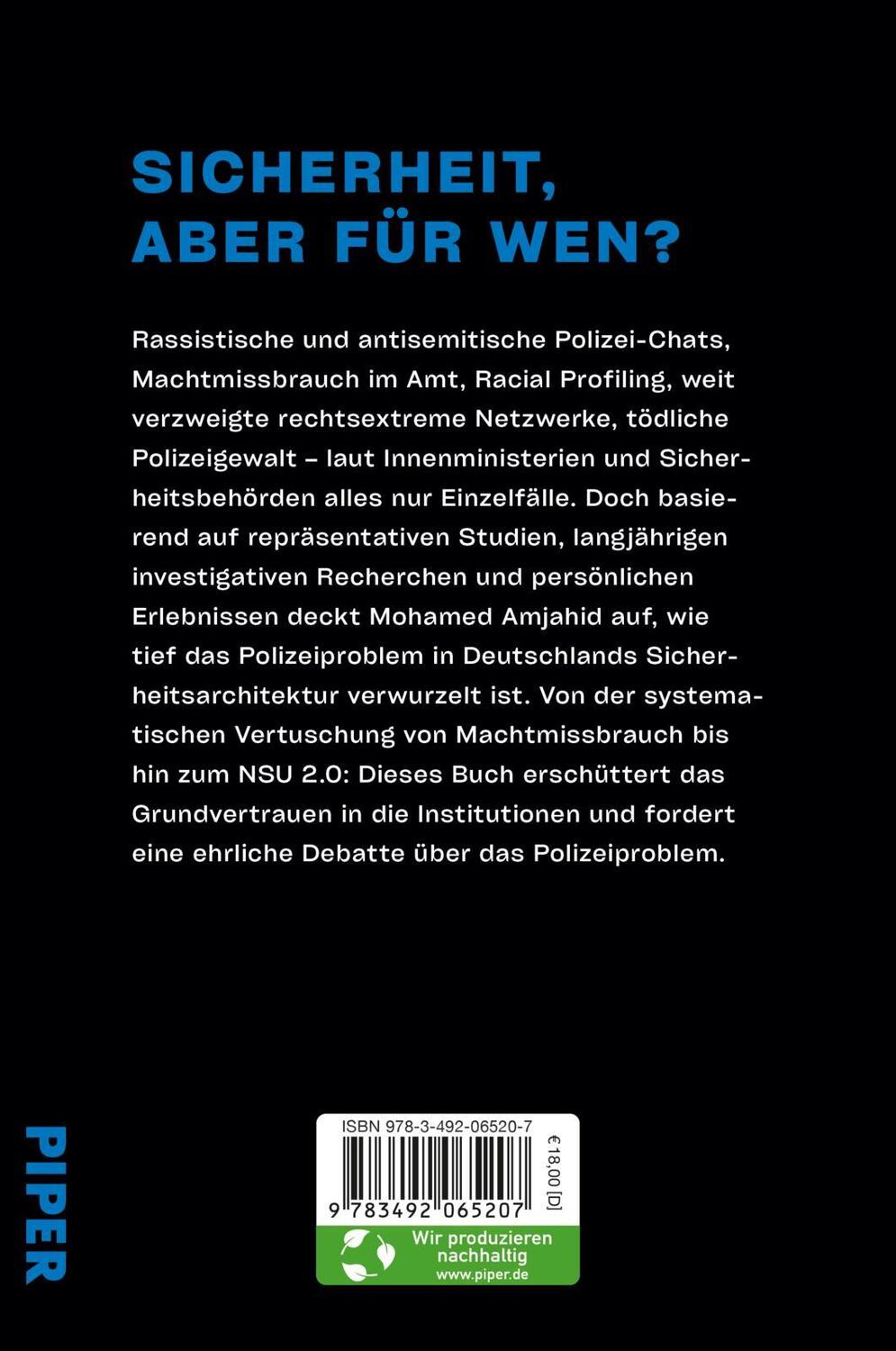 Rückseite: 9783492065207 | Alles nur Einzelfälle? | Das System hinter der Polizeigewalt | Amjahid