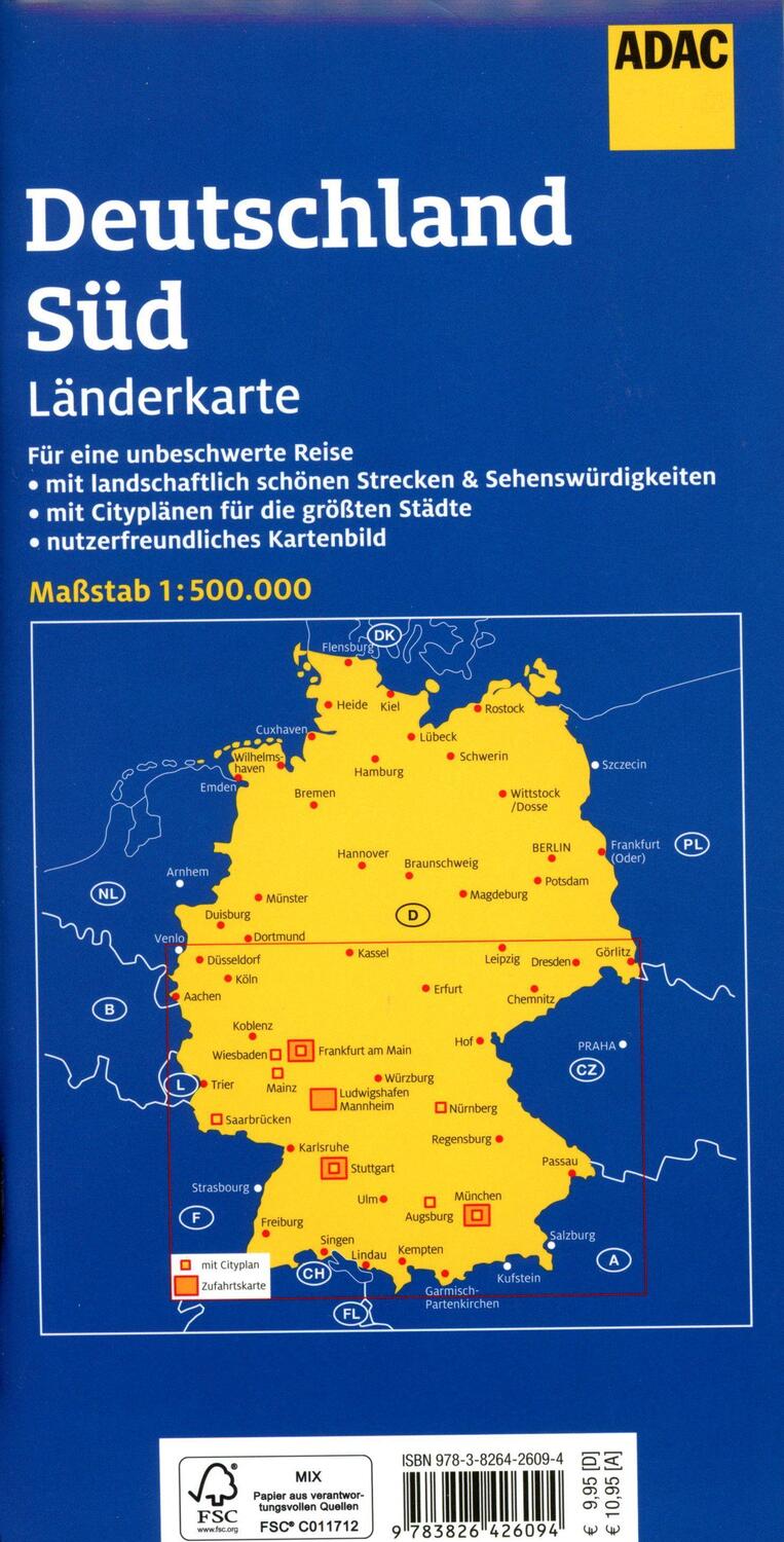 Bild: 9783826426094 | ADAC Länderkarte Deutschland Süd 1:500.000 | (Land-)Karte | Deutsch