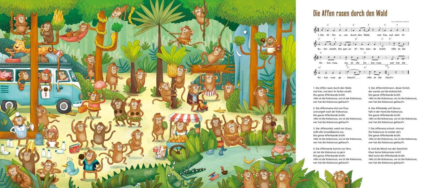 Bild: 9783480234783 | Die Affen rasen durch den Wald ... | Das große Lieder-Wimmelbuch