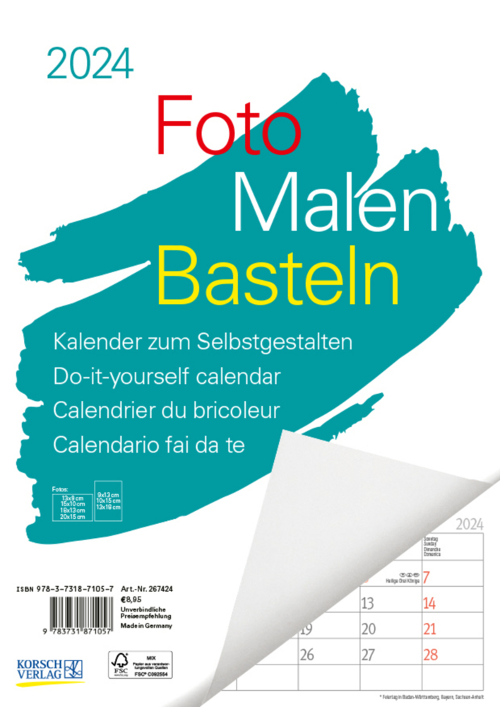Cover: 9783731871057 | Foto-Malen-Basteln A4 weiß Notice 2024 | Korsch Verlag | Kalender